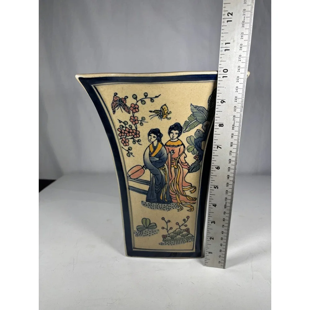 Vintage Asian Inspired‎ Ceramic Vase Geisha Women Butterfly Motif 10